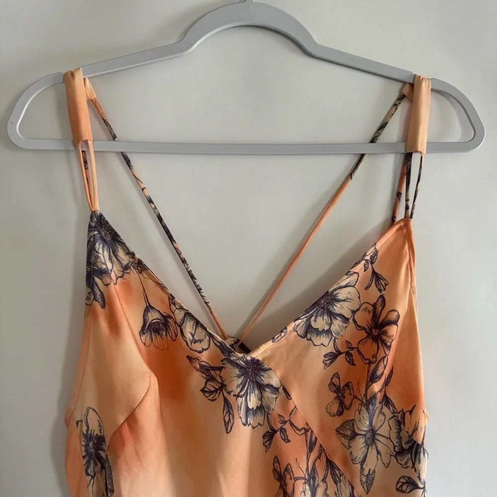 Intimately Free People Cassie Maxi Slip Dress Large Satin Peach Floral Backless - Picture 3 of 12